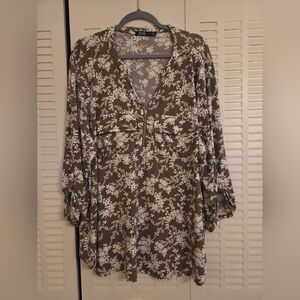 Cato Olive and White Floral Blouse